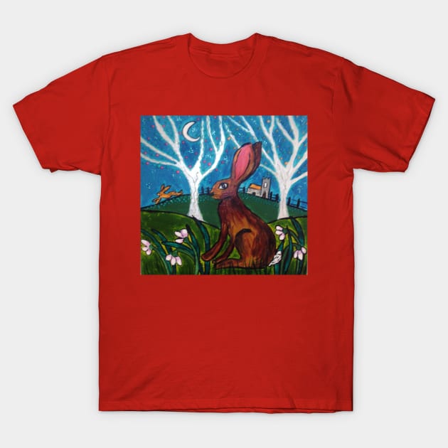 Hare among Snowdrops T-Shirt by Casimirasquirkyart